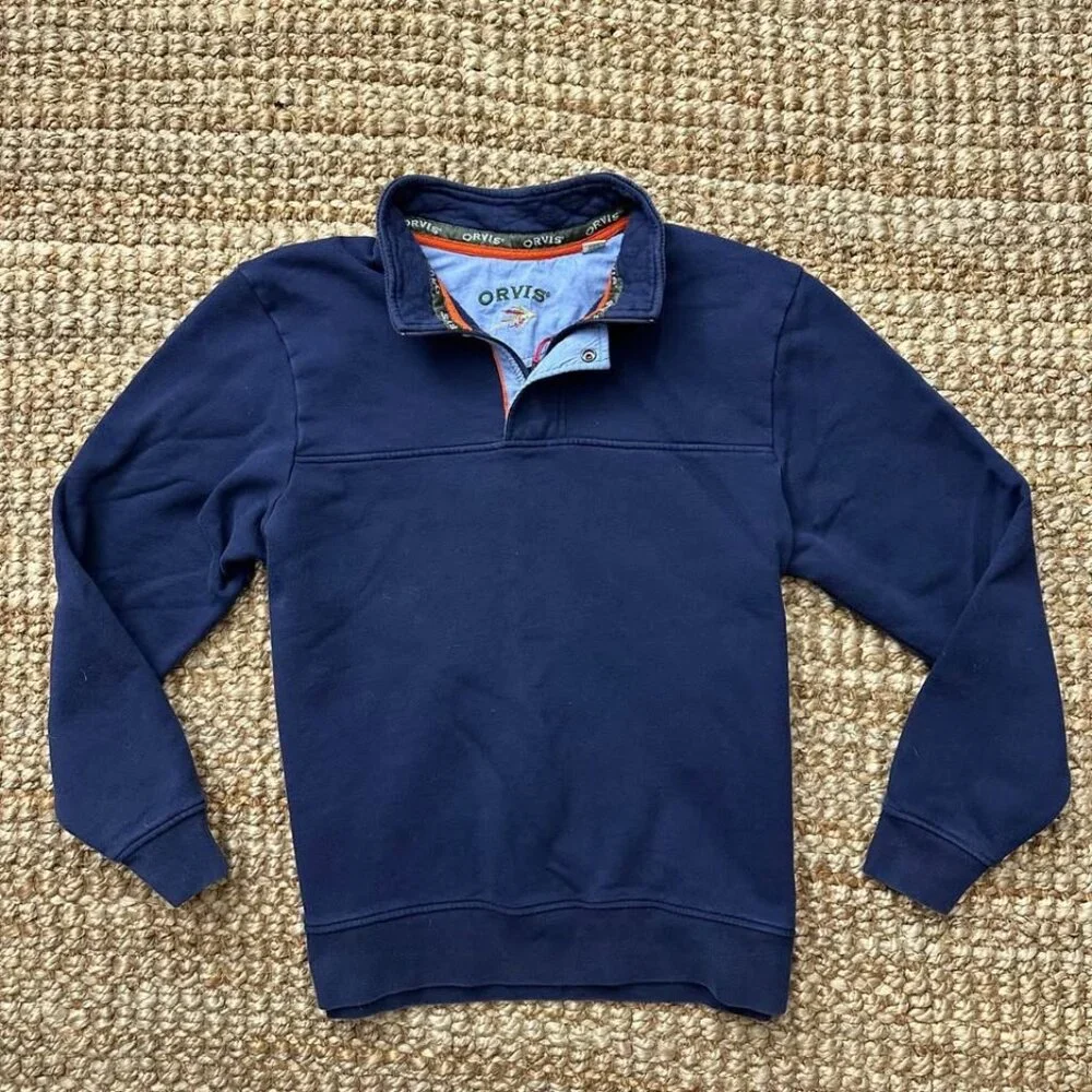 Orvis Quarter Zip Pullover Large Snap Blue (Large) Mens